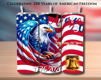 America 250 Tumbler Wrap PNG | Vaterländischer Adler Sublimationsentwurf | 1776-2026 Semiquincentennial | 20 Unzen Skinny Becher