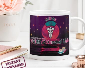 Nachtschicht Krankenschwester Becher wickeln PNG | Sublimationsdesign (Digitaler Download)