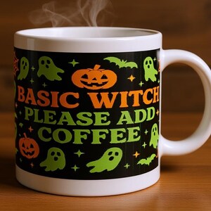 Halloween Mug Wrap Sublimation PNG, Basic Witch Coffee Mug Design, Ghost Pumpkin, 11oz 15oz