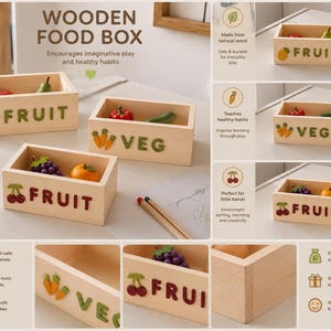 Handmålad frukt- och grönsakslåda i trä | Montessori-leksakslåda