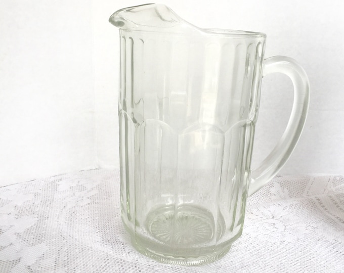 Vintage Glass Iced Tea Pitcher / Ice Chip Lip Clear Glassware Etsy