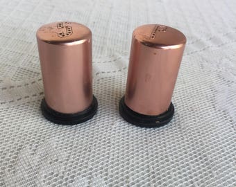 Copper Colored Salt And Pepper Shakers / Vintage Mid Century Coppertone Aluminum Salt n Pepper Shakers