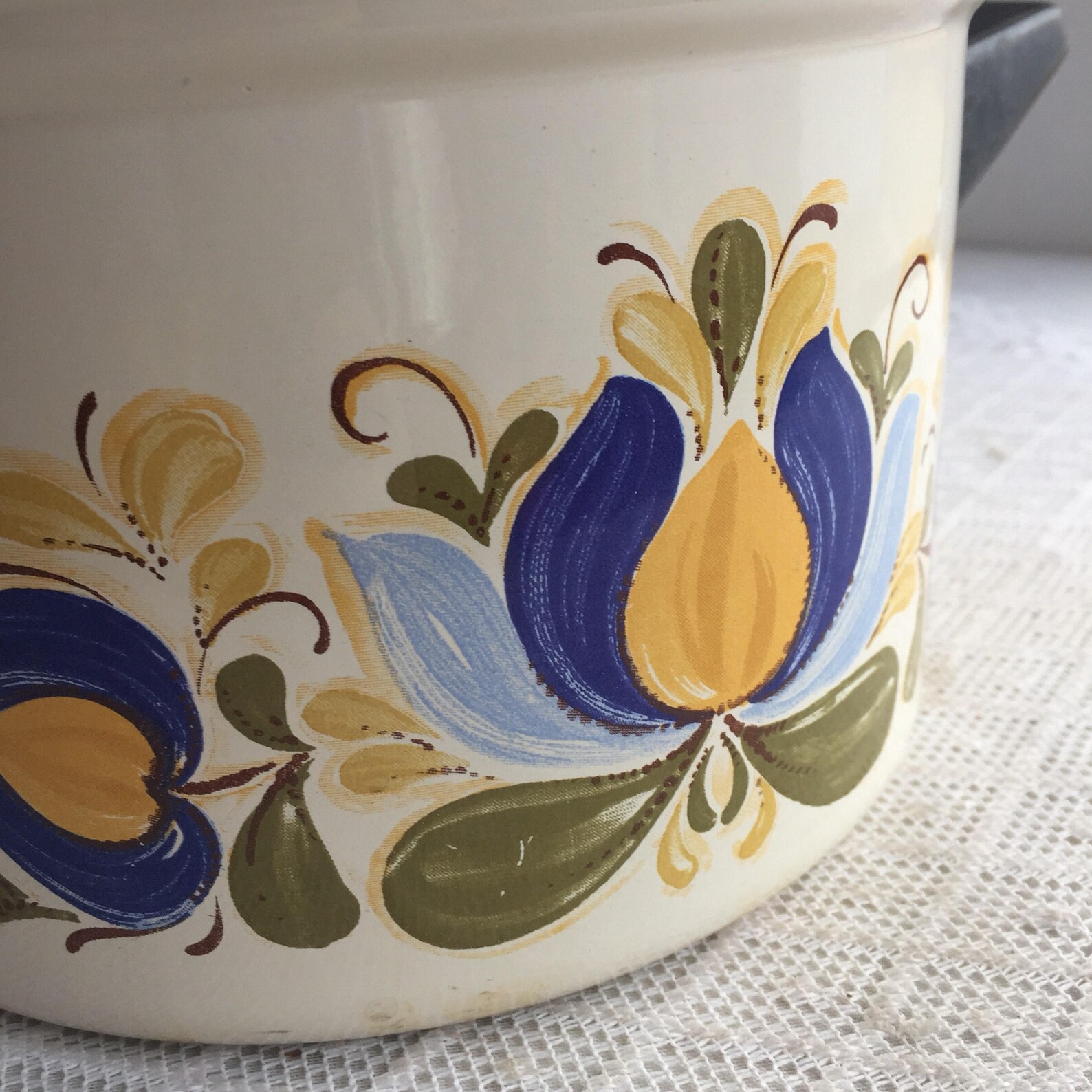Vintage Enamelware Pot Blue Yellow and Green Floral Pattern - Etsy