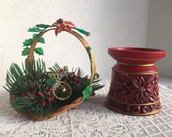 Mid Century Christmas Candle Holder & Basket