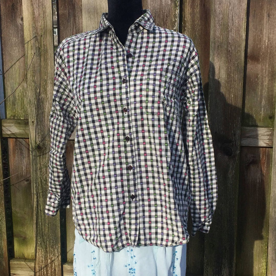 Gitano Vintage Black and White Check Cotton Shirt/ Size Large - Etsy