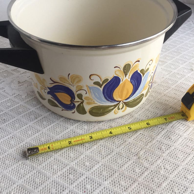 Vintage Enamelware Pot Blue Yellow and Green Floral Pattern - Etsy
