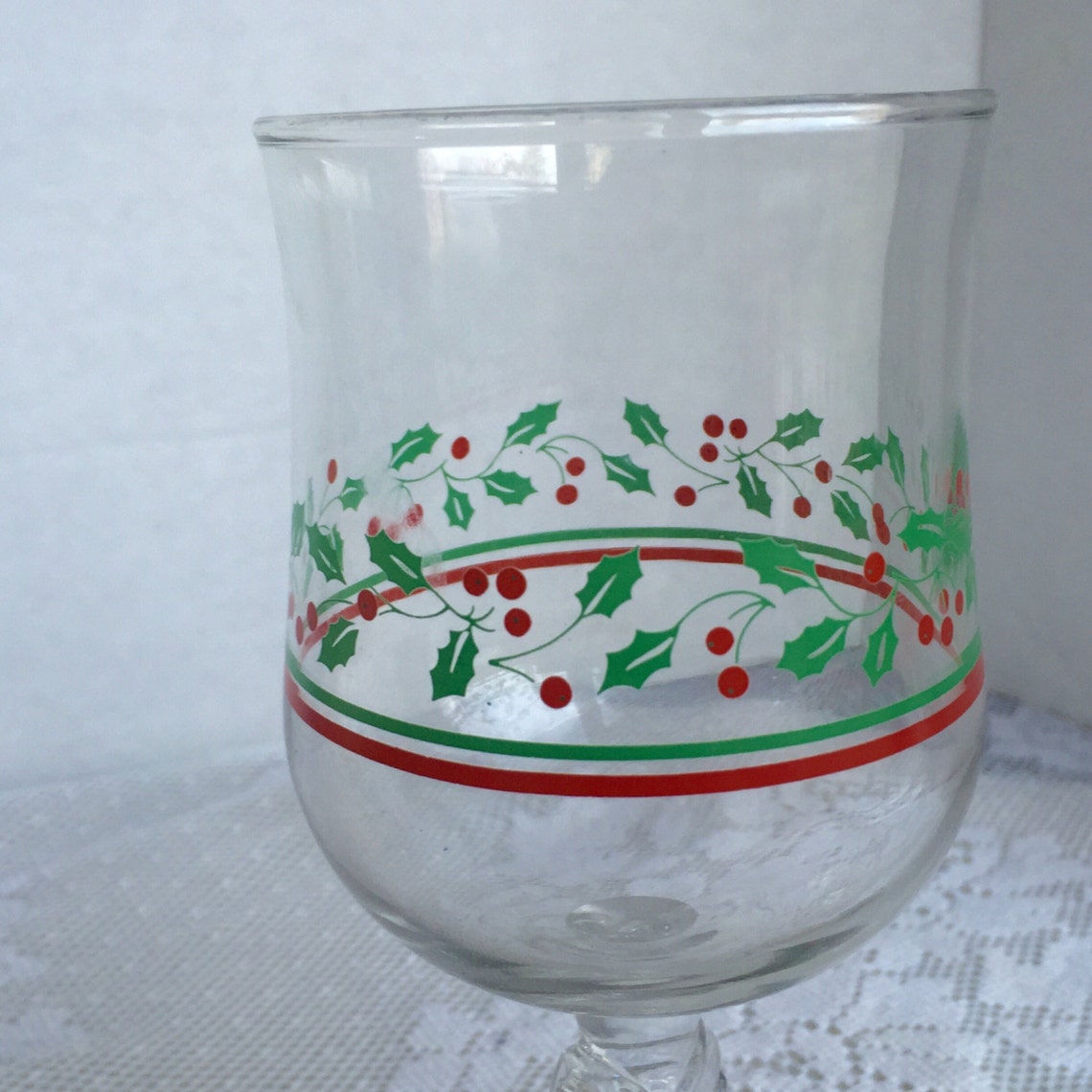 Sale Vintage Christmas Wine Glasses / Holly Berry Red and Etsy