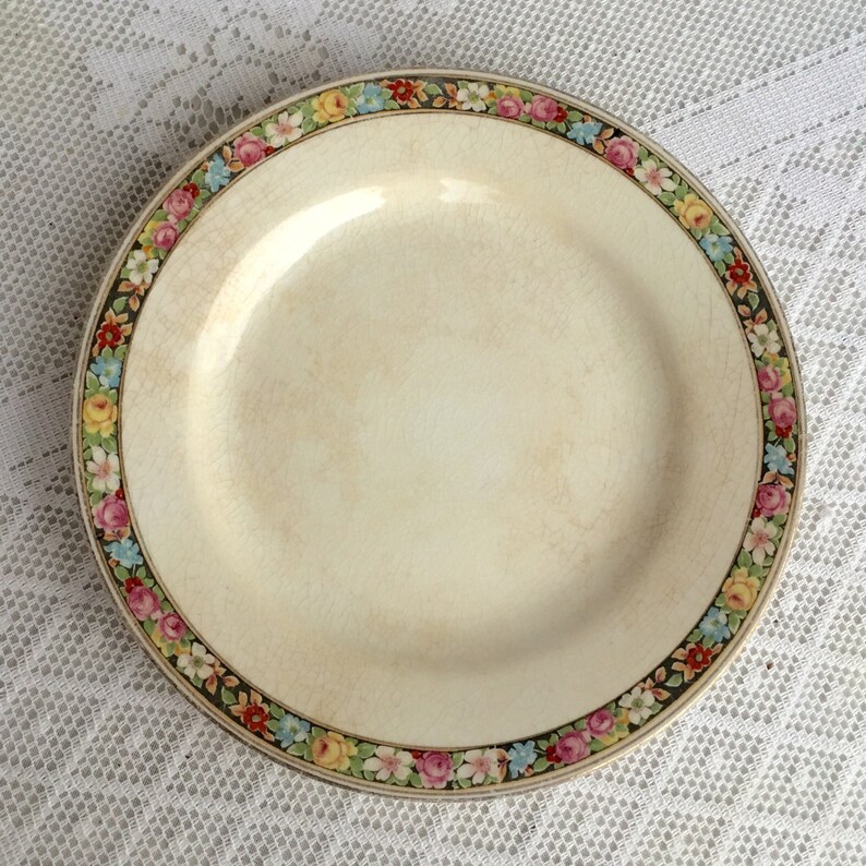 Pink Rose Pattern Salad Plate Vintage Ceramic China Plate by J and G