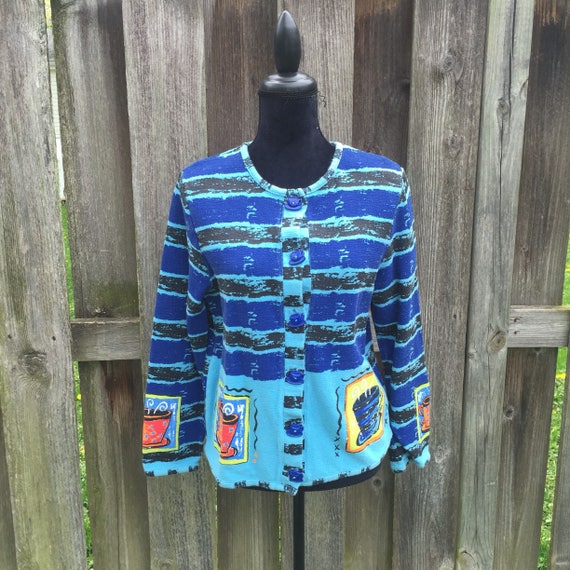 Vintage Blue Cotton Jacket with Coffee Cup Buttons Size Small | Etsy
