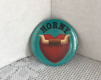 Vintage Horny Pinback / Metal Pin Heart with Horns by RPP Inc / Funny Naughty Gift
