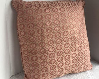 Vintage Salmon Pink Jacquard Fabric Decorative  Pillows / Set of Two Vintage Pillows with Zippers / Vintage Home Decor