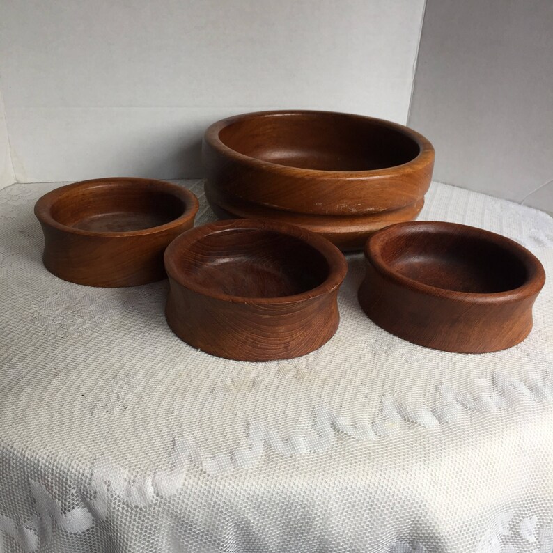 Mismatched Teak Wood Salad Bowls / Vintage Wooden Bowl Set by Etsy