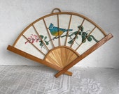 Vintage drewniane Bluebird wentylator / wentylator w kształcie ściana wiszące wykonane z tkanin i drewna bambusa