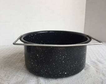 Enamelware Speckled Double Boiler Insert / Vintage Black and White Granite Ware