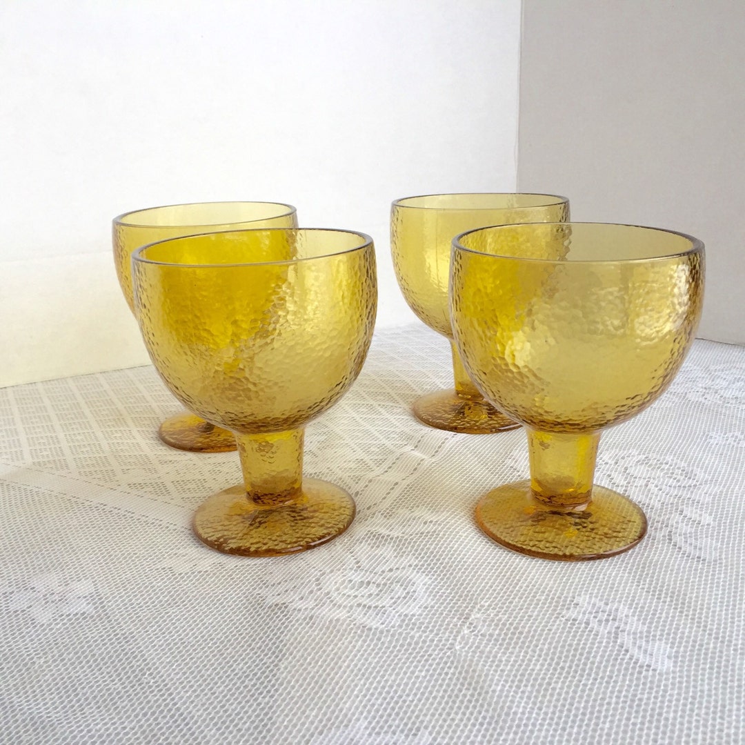 Vintage Amber Glass Goblets / Yellow Stemware Wine Glasses / Etsy