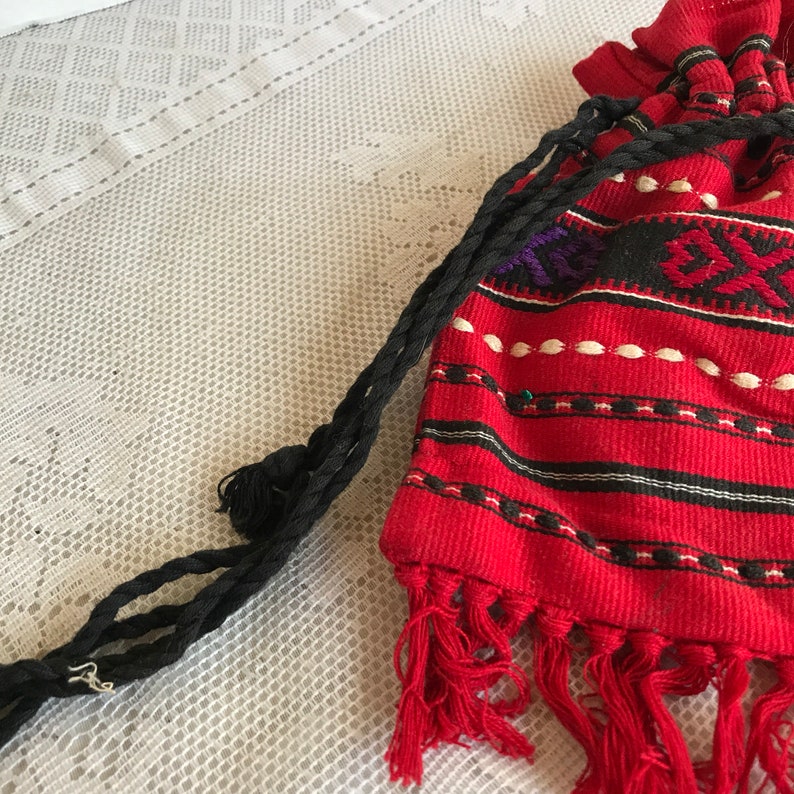 Vintage Drawstring Purse / Hand Woven Red Boho Bag / Hand Made Etsy