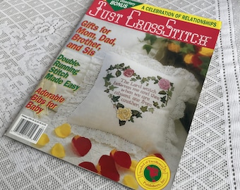 Vintage Just Cross Stitch Magazine / Cross Stitch and  Embroidery Patterns for Gifts / February 1994 Magazine