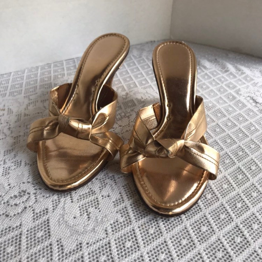 Sale Gold Metallic Heels / Vintage 1970's Open Toe Shoes / - Etsy