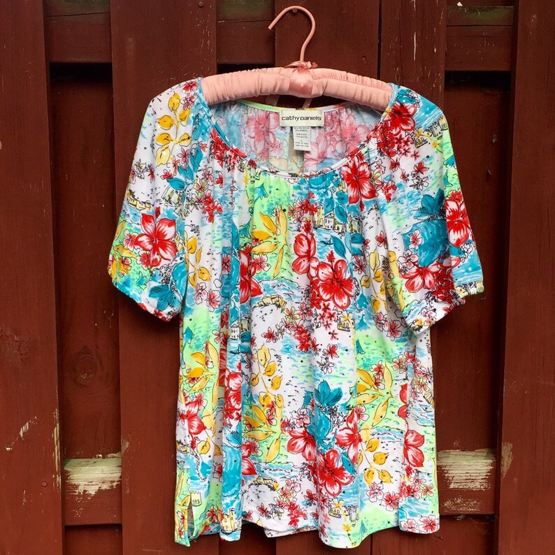 Sale Vintage Tropical Print Polyester Blouse Size Large by - Etsy