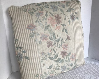 Vintage Decorative Pillow /  Vintage Pink and Purple Floral Pattern Tapestry Cushion / Vintage Home Decor