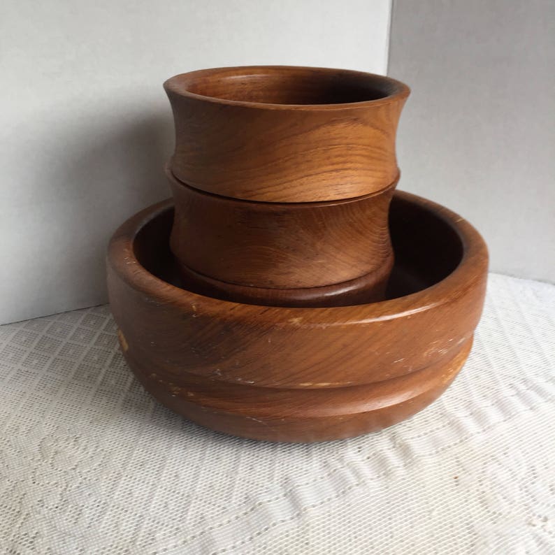 Mismatched Teak Wood Salad Bowls  Vintage Wooden Bowl Set by Kalmar  Made in Thailand