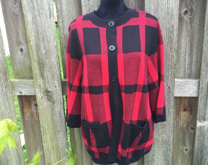 Vintage Style Black Knit Cardigan with Red Rose Embellishment