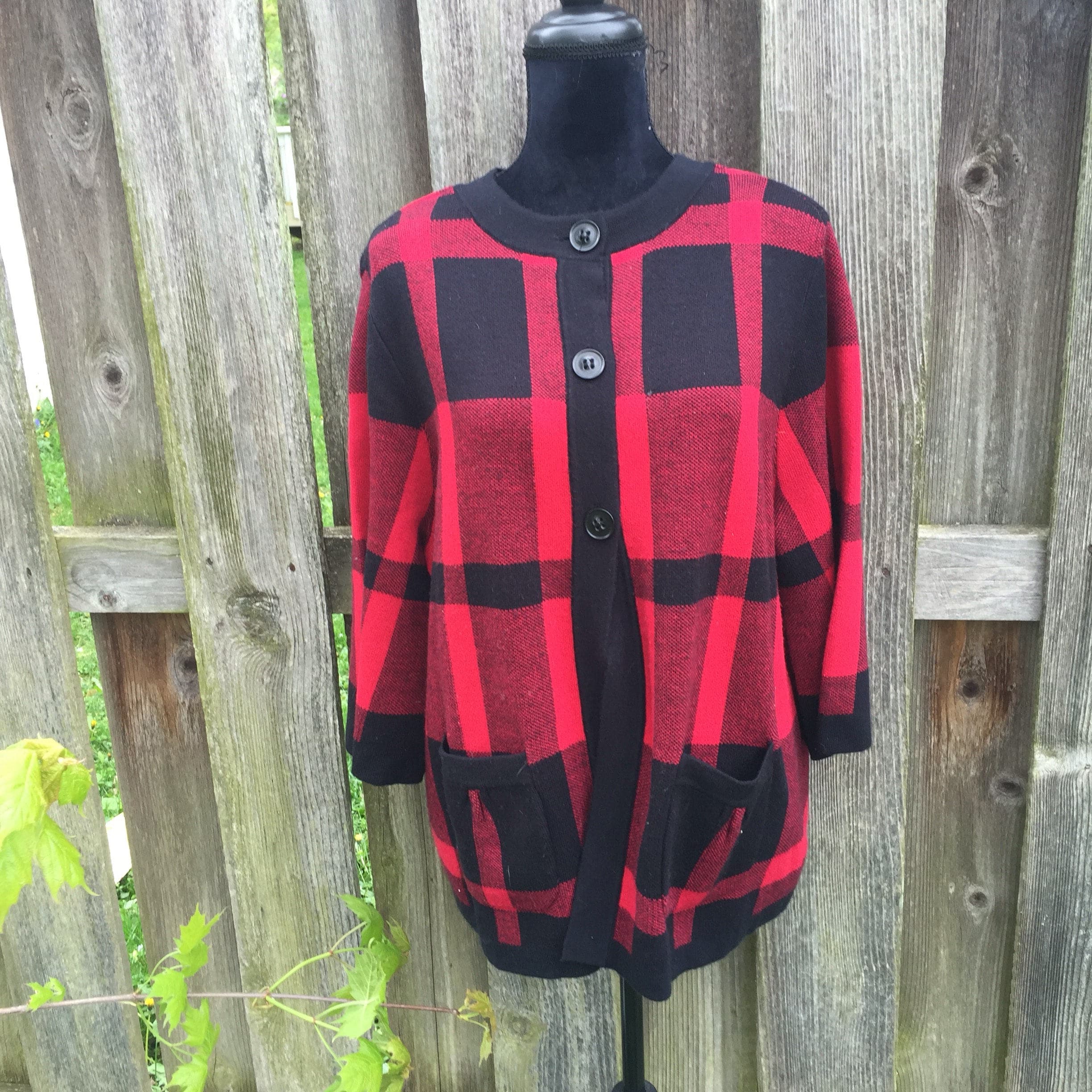 Black Plaid Cardigan Sweater 