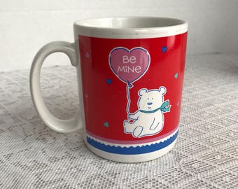 Vintage Red Teddy Bear Coffee Cup for Valentine's Day Made in Korea / Ceramic Red and White Coffee Mug by Hallmark
