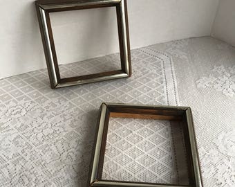 Picture Frames / Vintage Square Brown Wood Frames  /  Set of Two Stained Brown 5 X 5 Inch Picture Frames