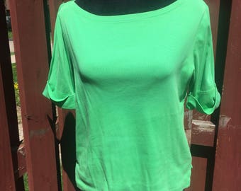 Vintage Green Short Sleeved Ralph Lauren Cotton T Shirt Size Large