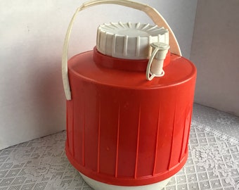 Vintage Orange Plastic Water Cooler / Picnic, Camping, and Sports Supplies