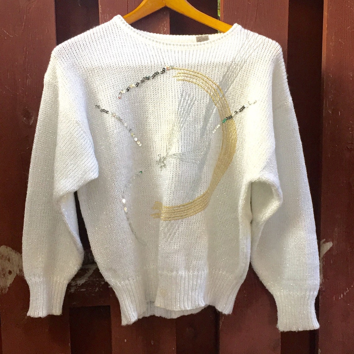 Vintage Tacky Metallic Silver and Gold Ugly Sweater / Eighties Etsy