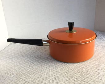 Orange Aluminum 2 Quart Pot with Lid / Vintage Cherish by Chilton Aluminum Sauce Pan