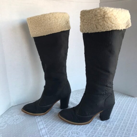 ventilación niebla tóxica Bañera Botas de invierno vintage / Botas negras con adorno de lana - Etsy España