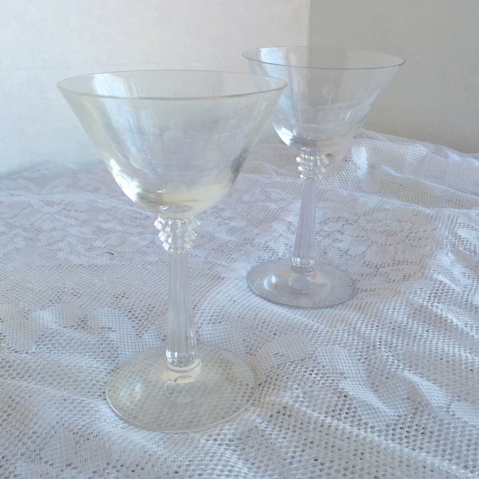 Mid Century Modern Cordial Glasses / Vintage Etched Clear Etsy