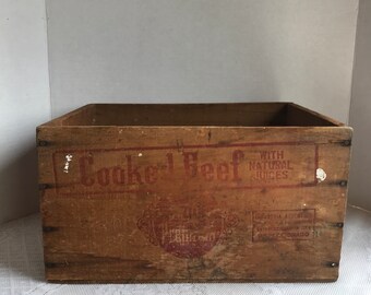 Vintage Cooked Beef Wood Crate / Wooden Box for Storage