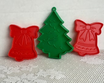 Vintage Plastic Christmas Cookie Cutters / Bell Cookie Cutters / Christmas Tree Cookie Cutter