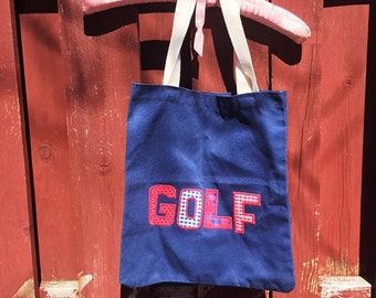 Augusta Golf Tote Bag / Vintage Red White and Blue Patchwork Bag