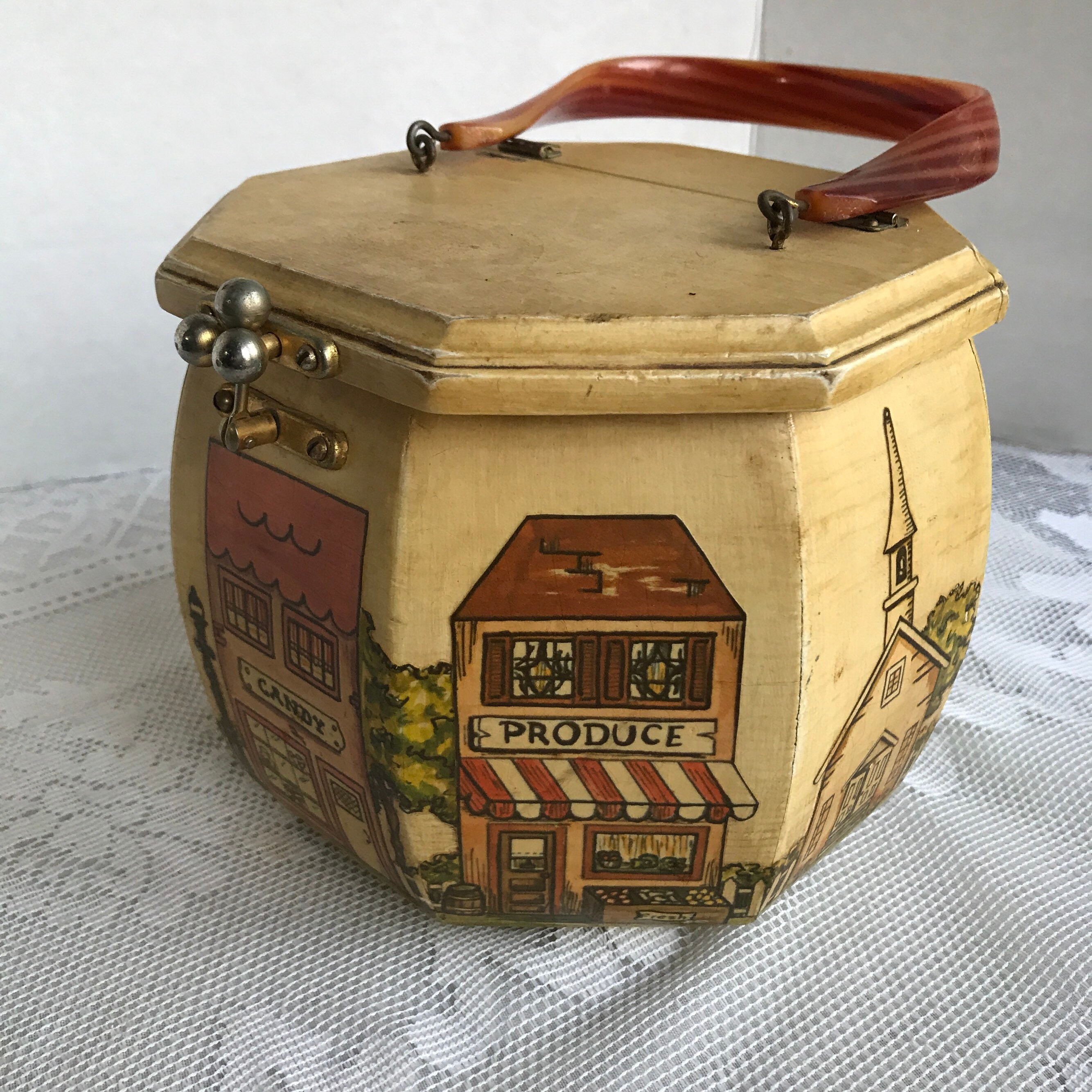 Sale Vintage Wooden Purse or Hand Bag / Wooden Sewing Case Etsy