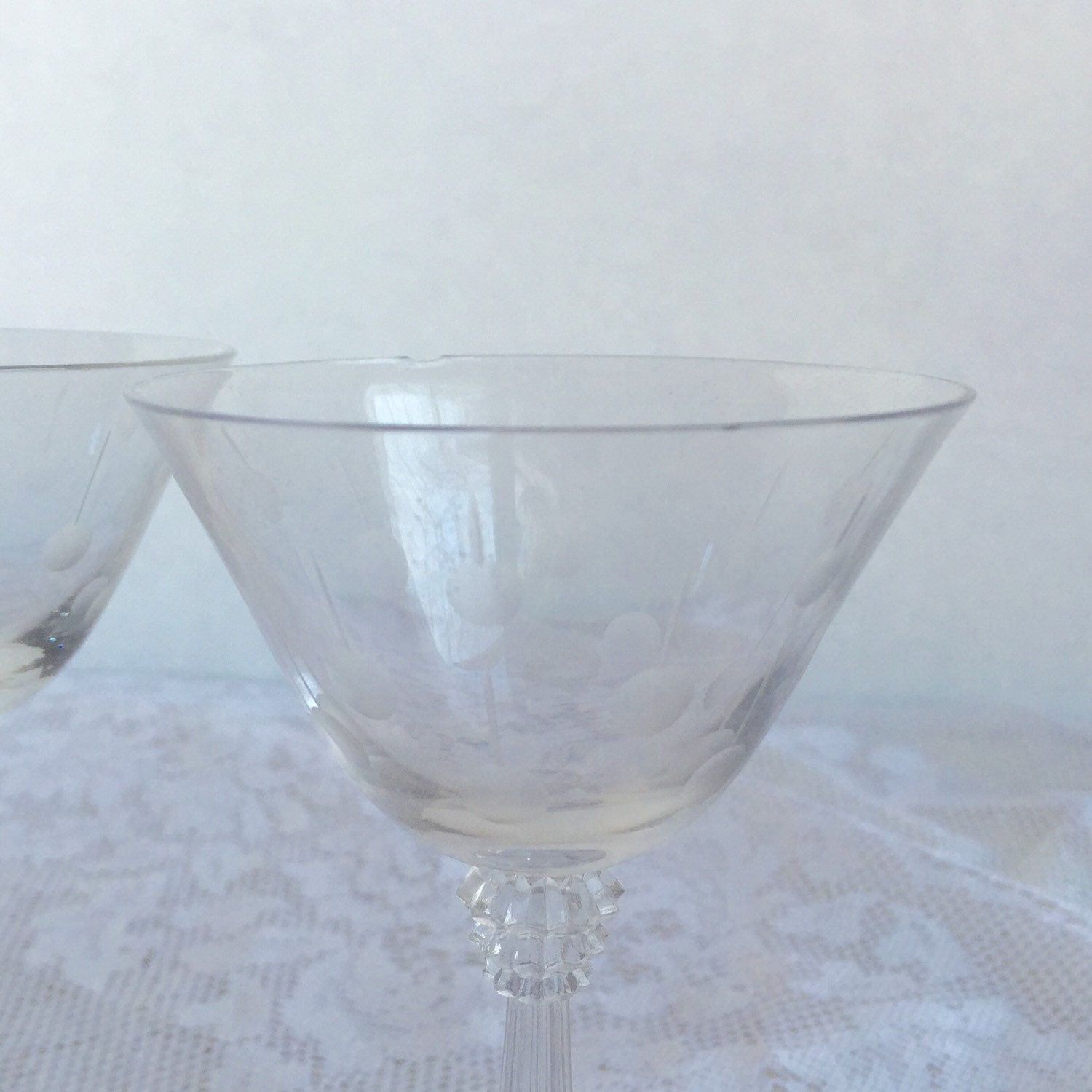 Sale Mid Century Modern Cordial Glasses Vintage Etched Clear Cordial