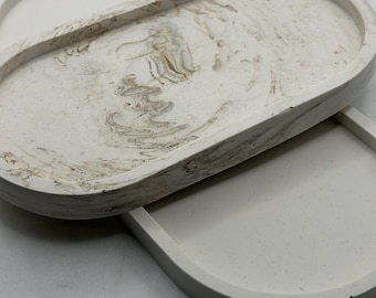 Ovales Jesmonite Tablett | Marmorierter Anhänger, Handgemachtes Neutrales Dekor