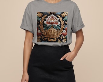 Organic Cotton Japanese Kamon T-Shirt, Vintage Art Tee, Unisex Streetwear