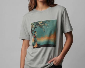 Organic Cotton Japanese Art T-Shirt, Ukiyo-e Kimono Style Streetwear Tee