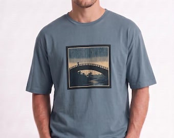 Organic Cotton Ukiyo-e Bridge T-Shirt, Japanese Street Art Tee