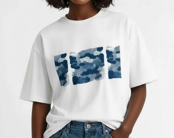 Organic Cotton Japandi Cloud T-Shirt, Vintage Japanese Art, Minimalist Streetwear Tee