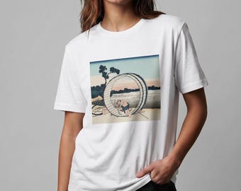Organic Cotton Hokusai Ukiyo-e T-Shirt, Japanese Art Print, Pine Tree Sunset Scene
