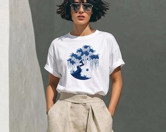 Organic Cotton Japandi Wisteria T-Shirt, Vintage Japanese Floral Art Tee