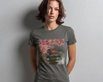 Organic Cotton Cherry Blossom Temple Shirt | Japanese Ukiyo-e Art Tee