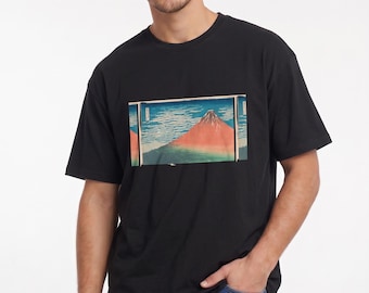 Organic Cotton Ukiyo-e Hokusai Red Fuji T-Shirt, Japanese Art Tee