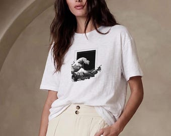 Organic Cotton Hokusai Wave Shirt | Japanese Ukiyo-e Art Tee, Unisex Gift